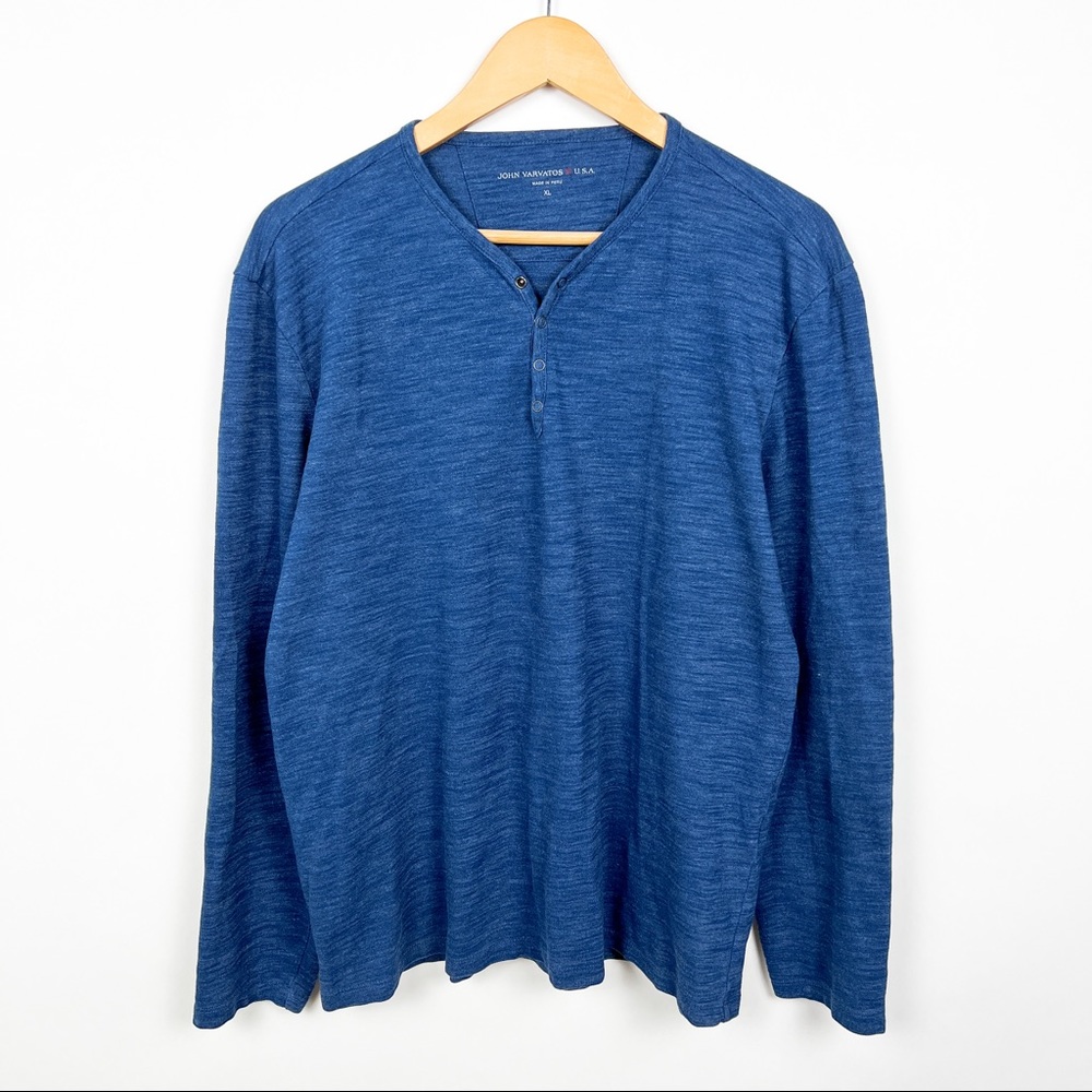 John Varvatos luxe cotton blend blue henley long sleeve shirt size xl.